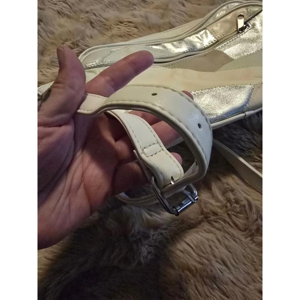 RARE 90s Vintage White Silver Colorblock Jaclyn Smith Patchwork Crossbody Bag